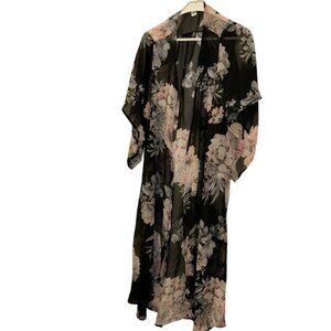 Band of Gypsies BofG black Spring flowers semi sheer kimono robe S/M